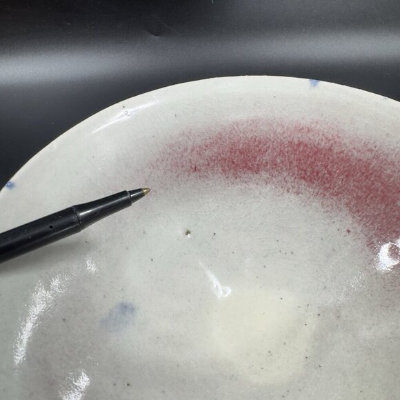 Vintage 1950s Japanese Pottery Hand Made Dish Bowl Red Splatter Glaze Signed - Picture 5 of 14